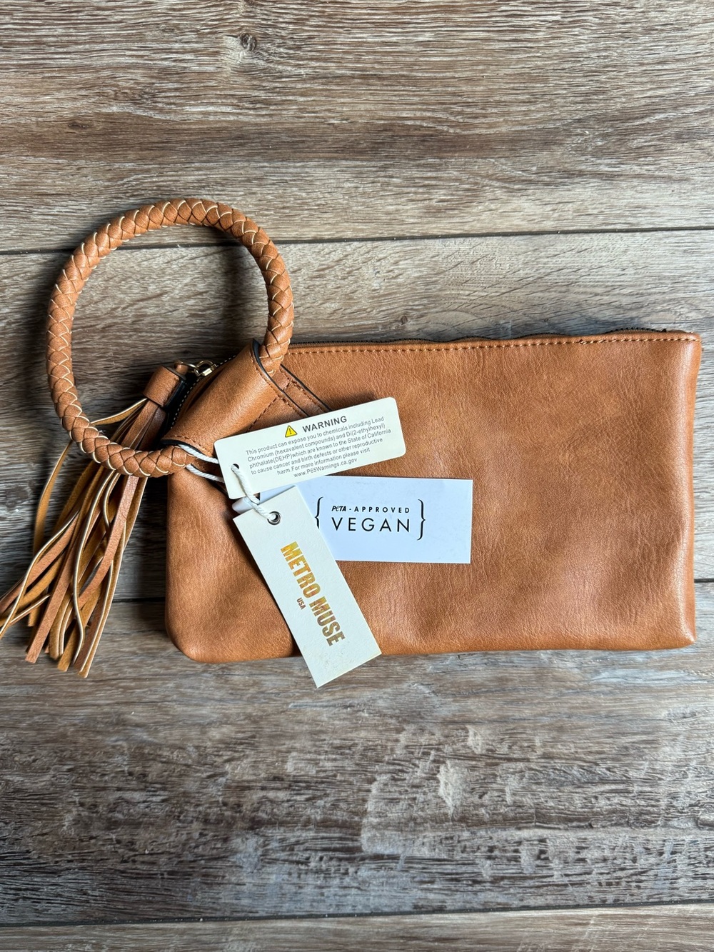 Vegan Wristlet Clutch in Tan